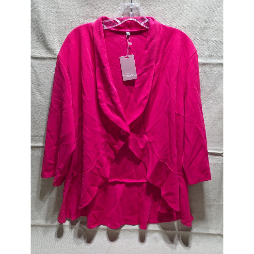 NWT Yesfashion 2XL Pink 3/4 Sleeve Waterfall Ruffle Hem Blazer Jacket